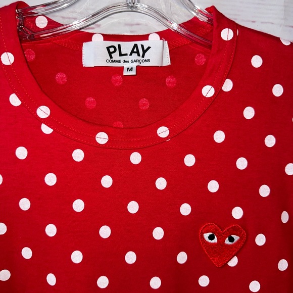 COMME des Garçons PLAY Red polka dot heart long sleeve tee t-shirt size M Japan - Picture 2 of 8